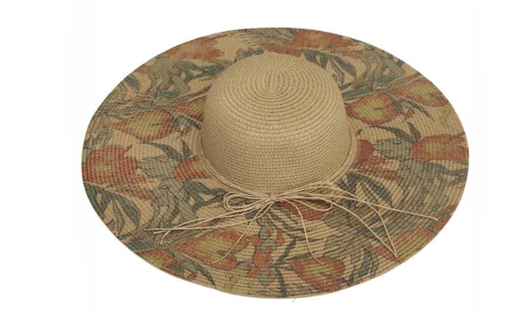 Beige Sun Hat with Colorful Floral Design