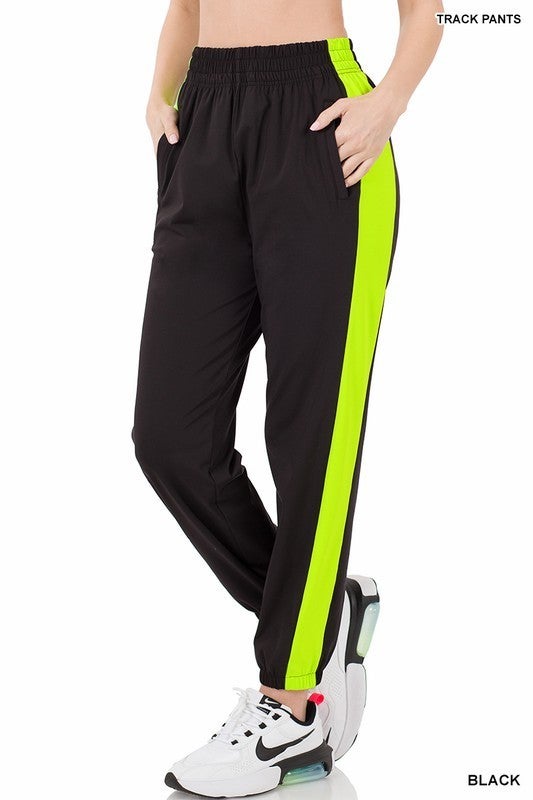 Black Tricot Track Pants with Side Panels