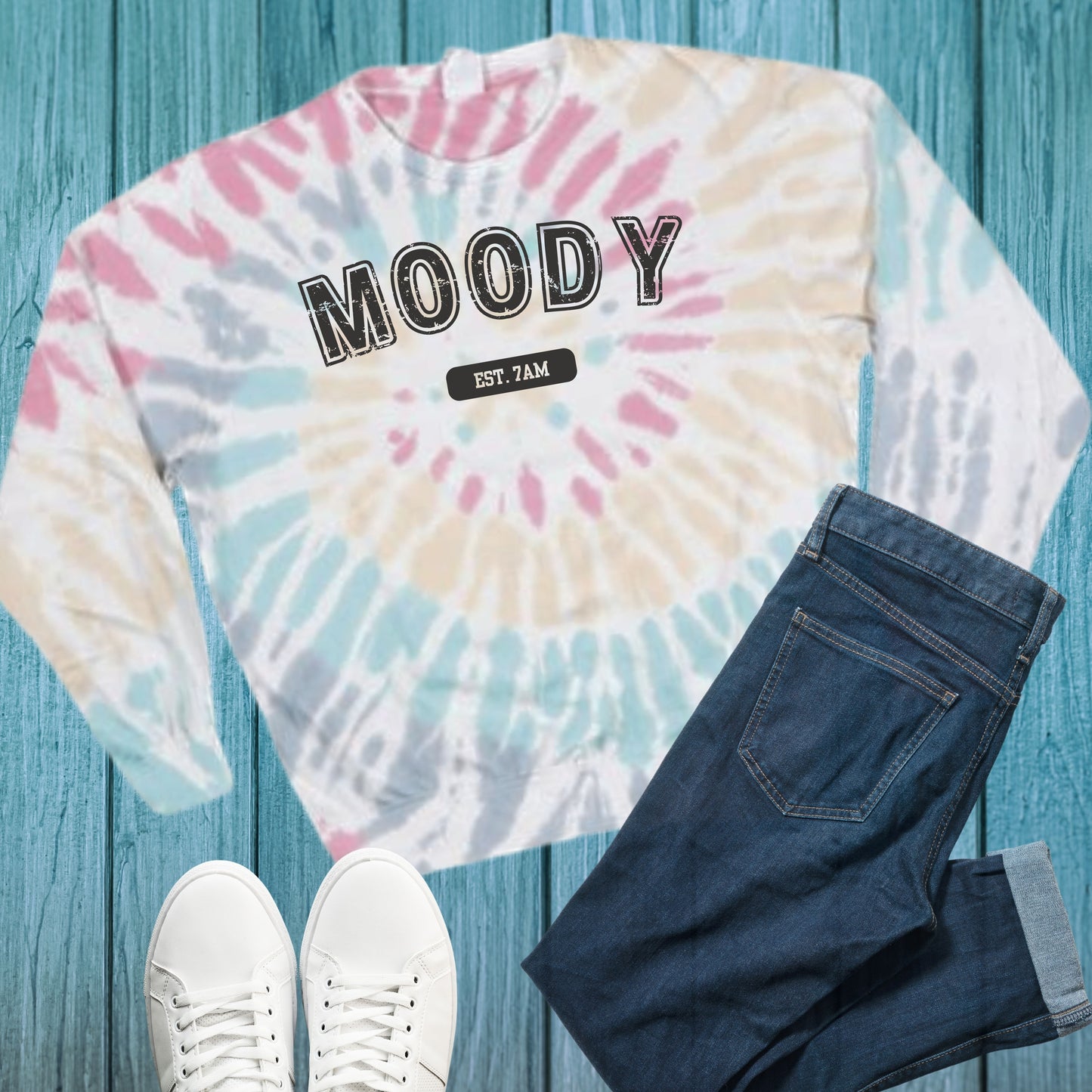 Moody EST 7AM Tie Dye Graphic Sweatshirt