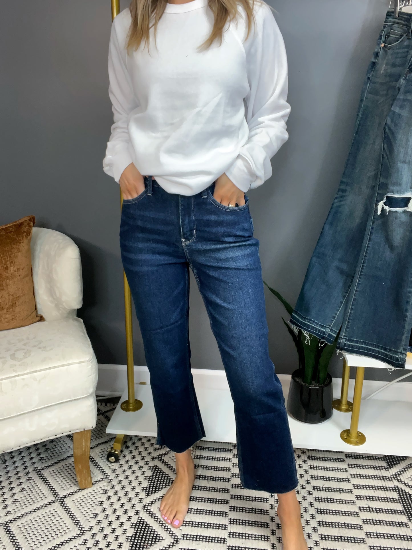 Judy Blue High Waist Cropped Straight Fit with Side Slit Jeans
