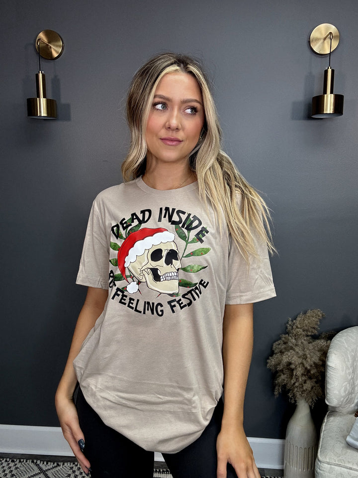 Dead Inside But Festive Beige Graphic T-Shirt