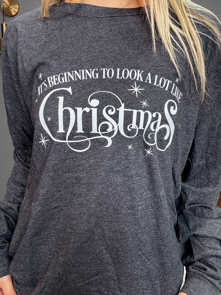 Look Like Christmas Charcoal Long Sleeve Graphic Tee