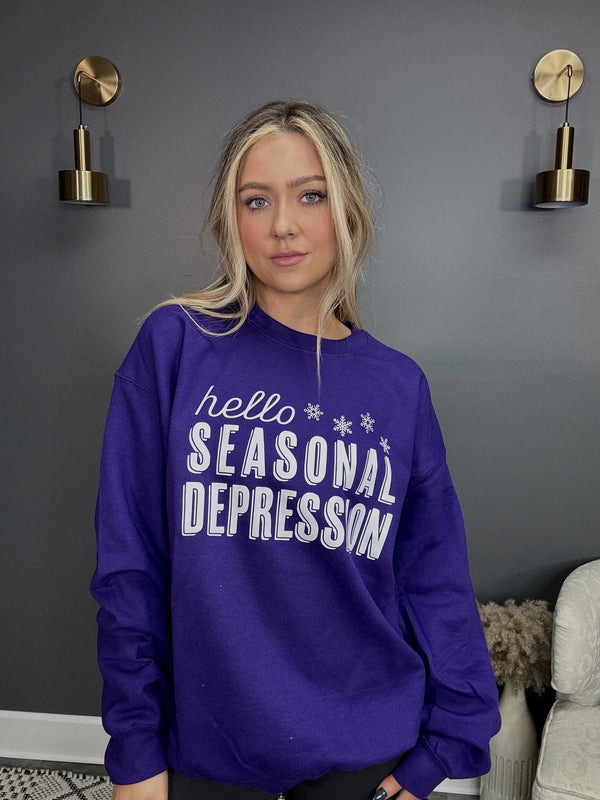 Seasonal Depression Purple Graphic Crewneck Sweatshirt