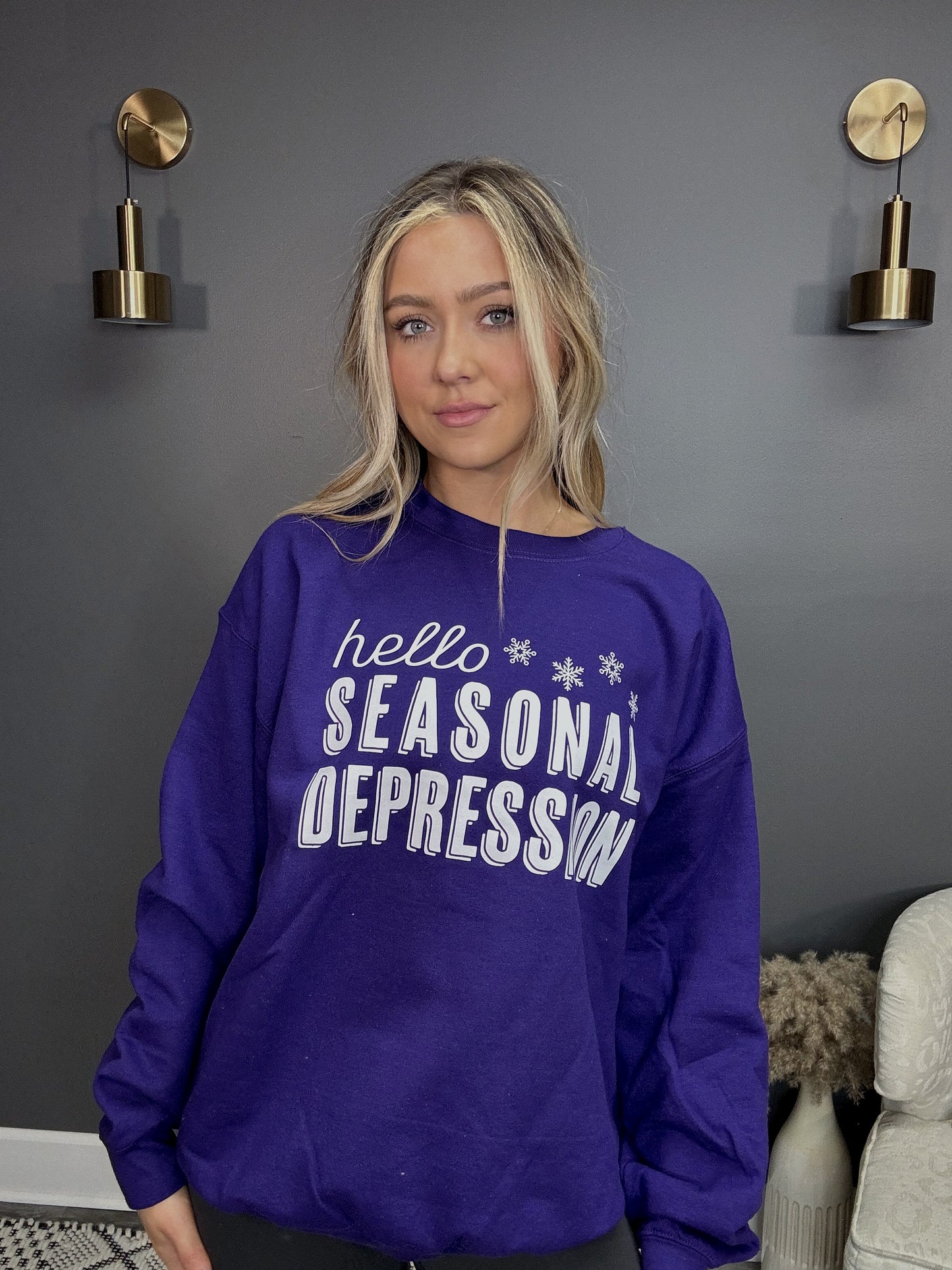 Seasonal Depression Purple Graphic Crewneck Sweatshirt