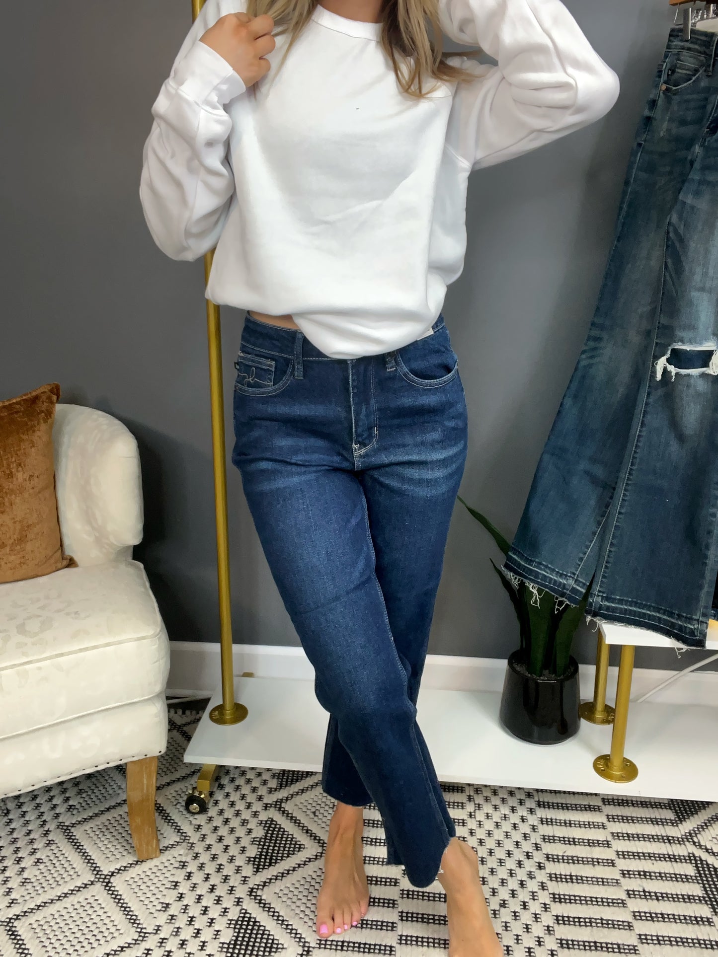 Judy Blue High Waist Cropped Straight Fit with Side Slit Jeans
