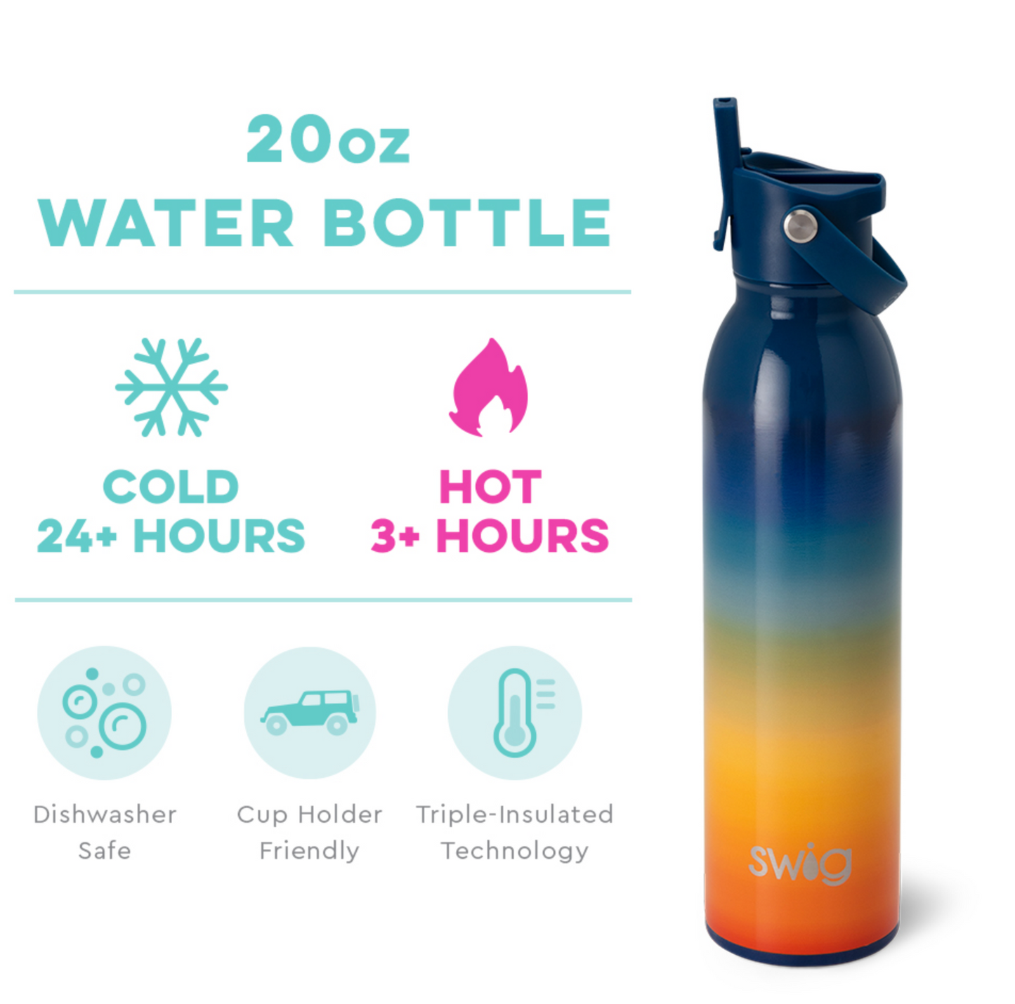 Retro Rainbow Flip- & Sip Water Bottle (20oz)