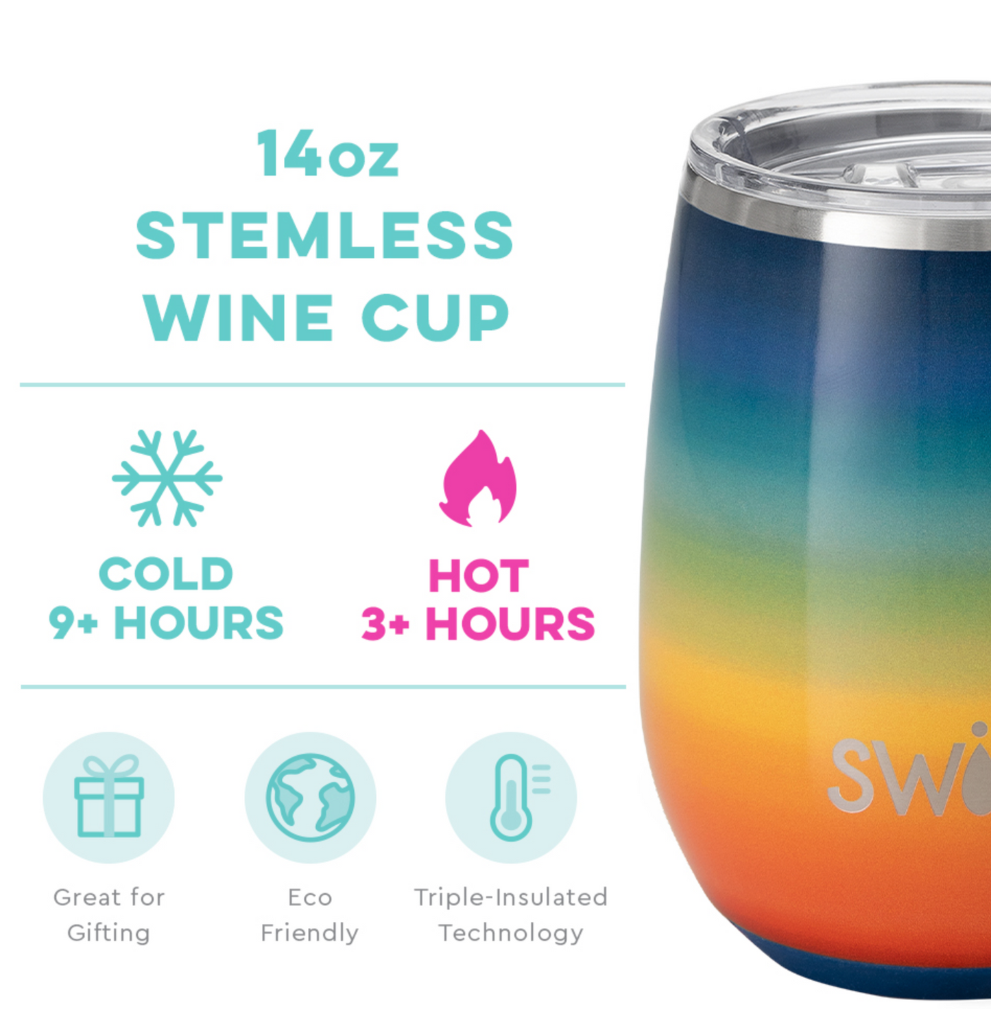Retro Rainbow Stemless Wine Cup (14oz)