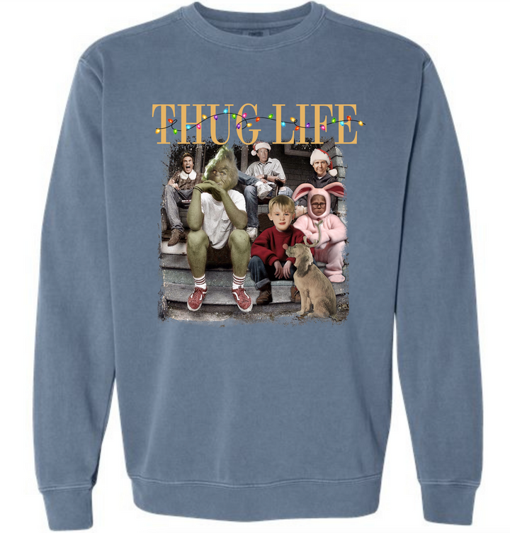 Holiday Thug Life Graphic Crewneck Sweatshirt