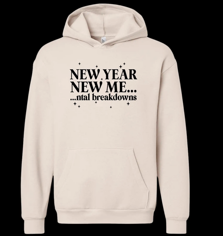 New Years Beige Graphic Hoodie