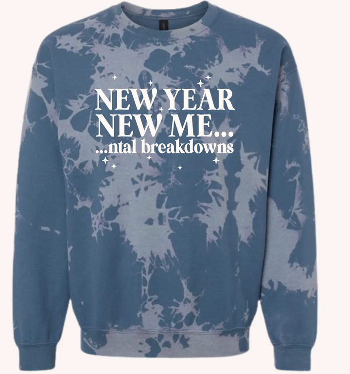 New Years Blue Tie Dye Graphic Crewneck