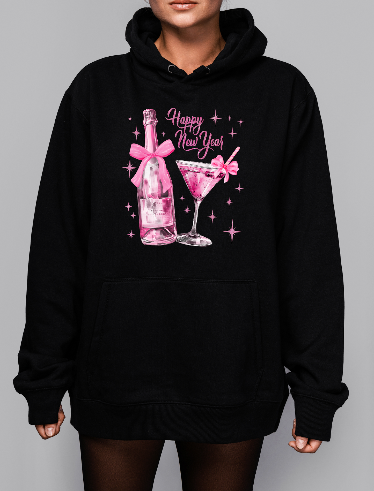 Champagne New Years Black Graphic Hoodie