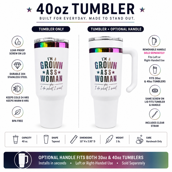 I'm A Grown Ass Woman 40 oz Prism Rainbow Tumbler