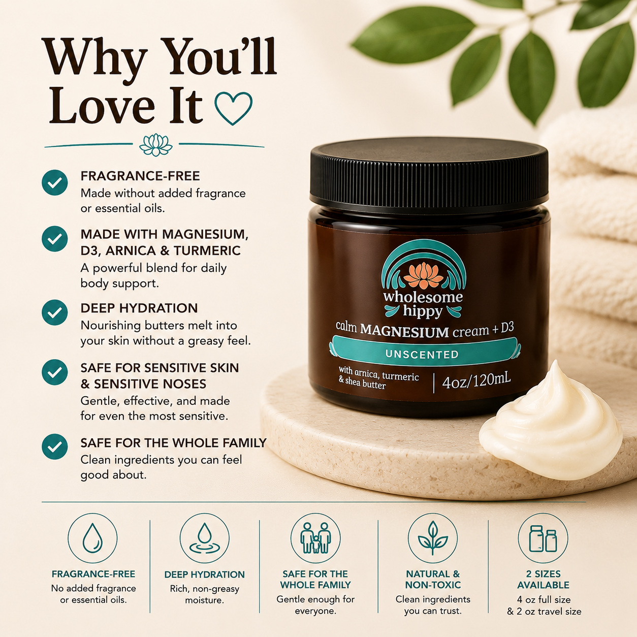Unscented Calm Cream Wholesome Hippy Love
