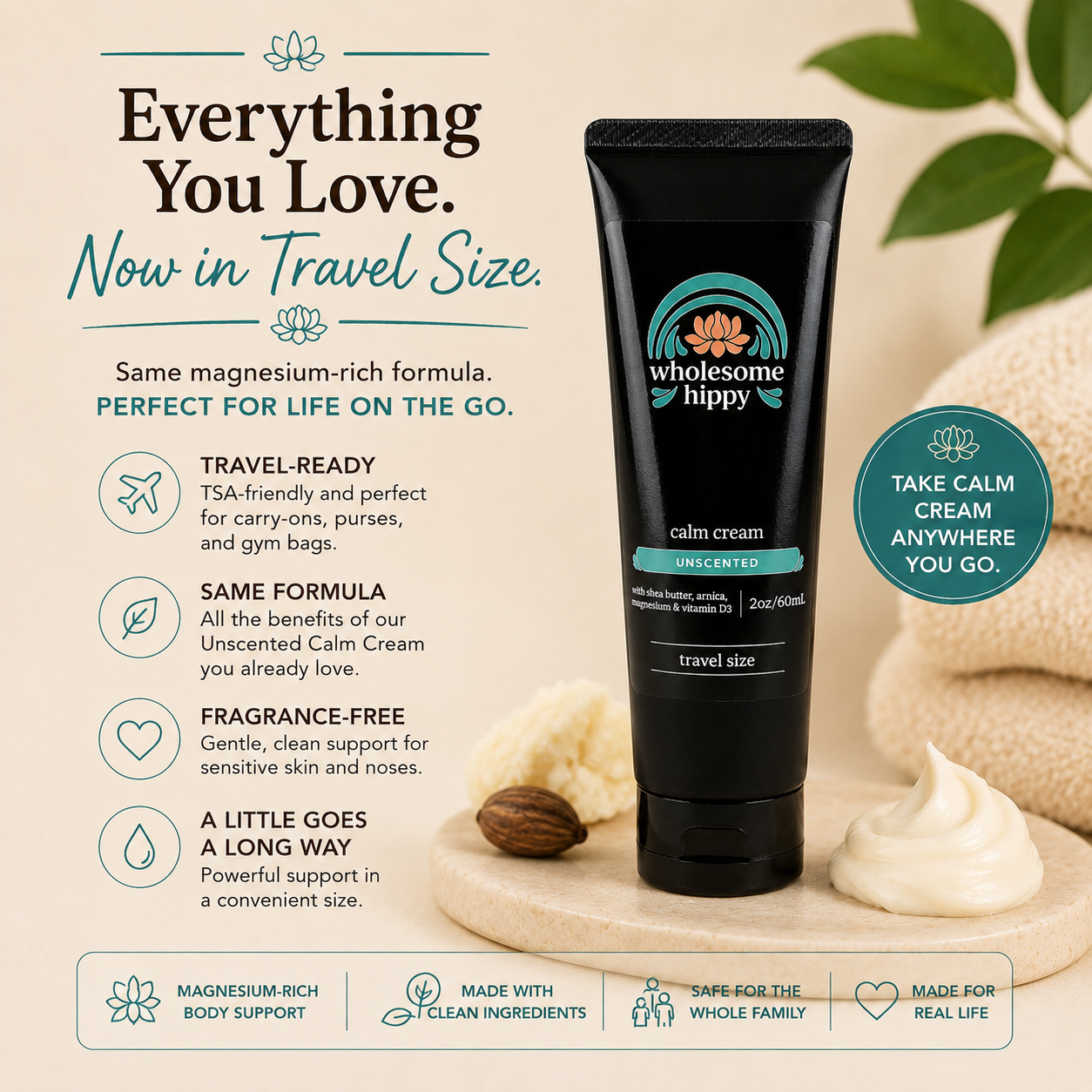 Unscented Calm Cream | Magnesium-Rich Body Butter | 2oz