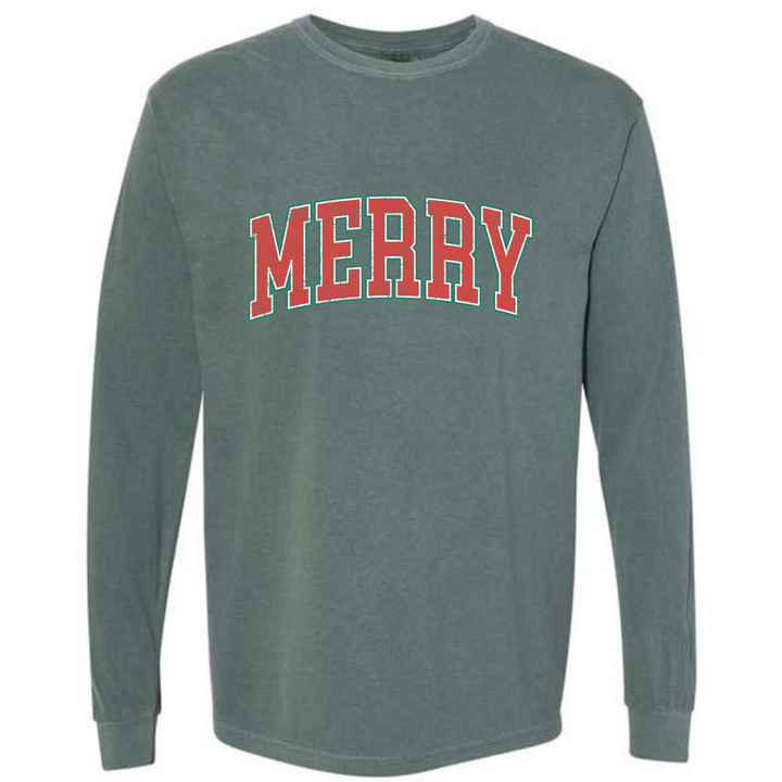 Merry Distressed Long Sleeve Graphic Tee