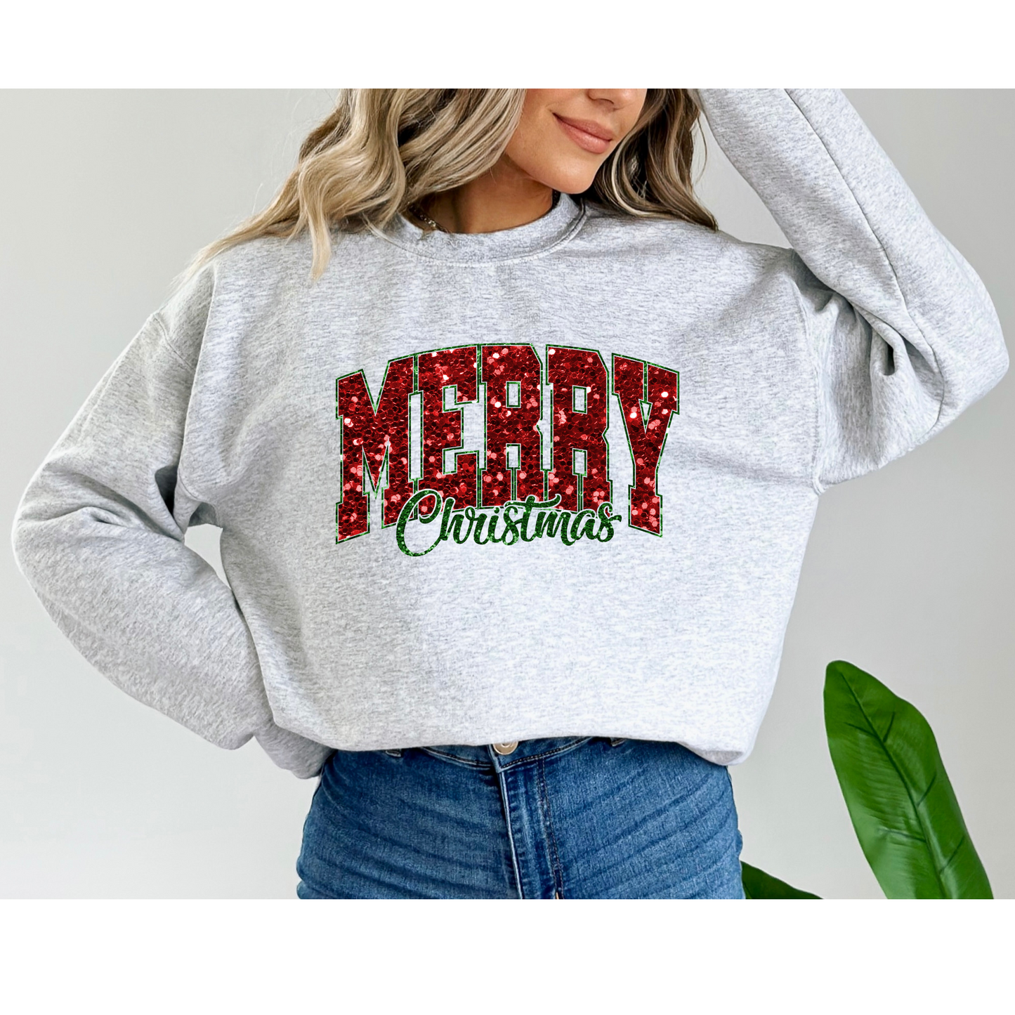 Merry Sequin Look Graphic Crewneck Sweatshirt