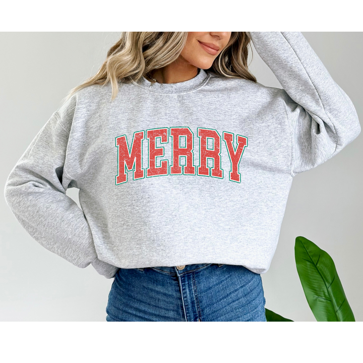 Merry Distressed Graphic Crewneck Sweatshirt