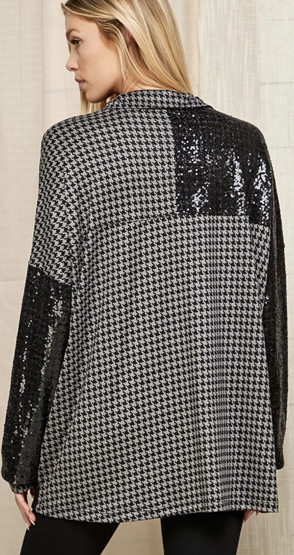 Long Sleeve Black/Gray Top with Sequins