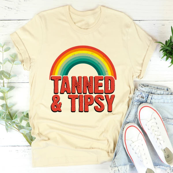 Retro Rainbow Tanned & Tipsy Graphic Tee