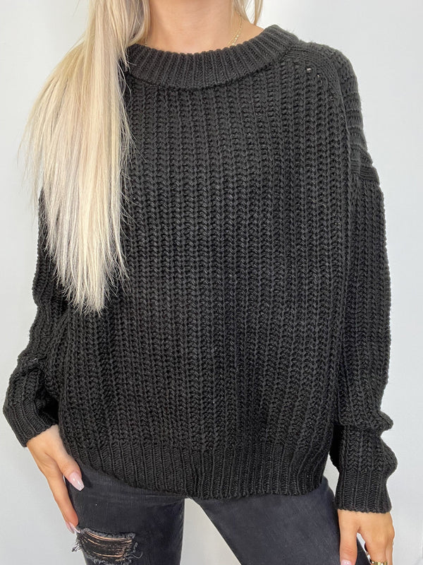 Black Crewneck Knit Sweater