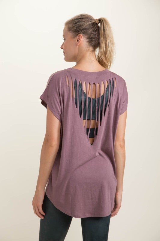 Webbed Cut-Out Back Athleisure Top in Mauve