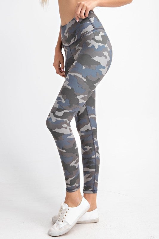 Camo Yoga Leggings in Gray Blue