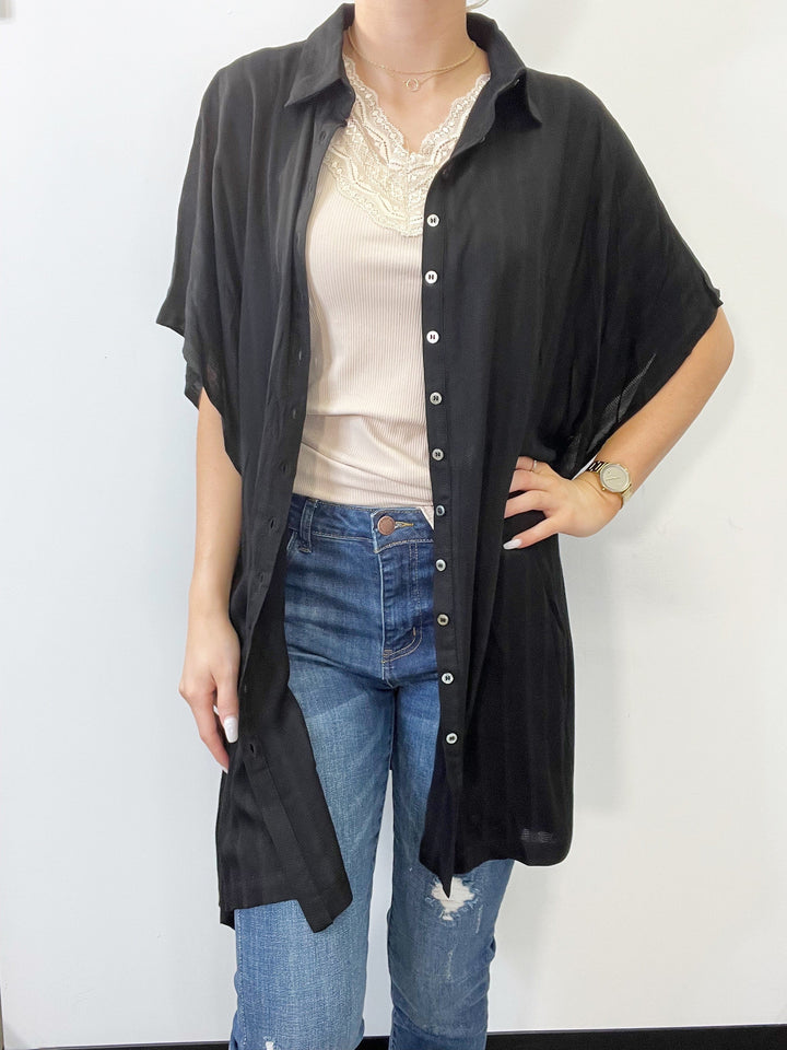 Draping, Oversized, Collard Button Up Top