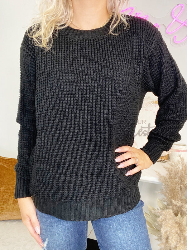 Hi Lo Long Sleeve Round Neck Waffle Sweater in Plus ***MULTIPLE COLORS***