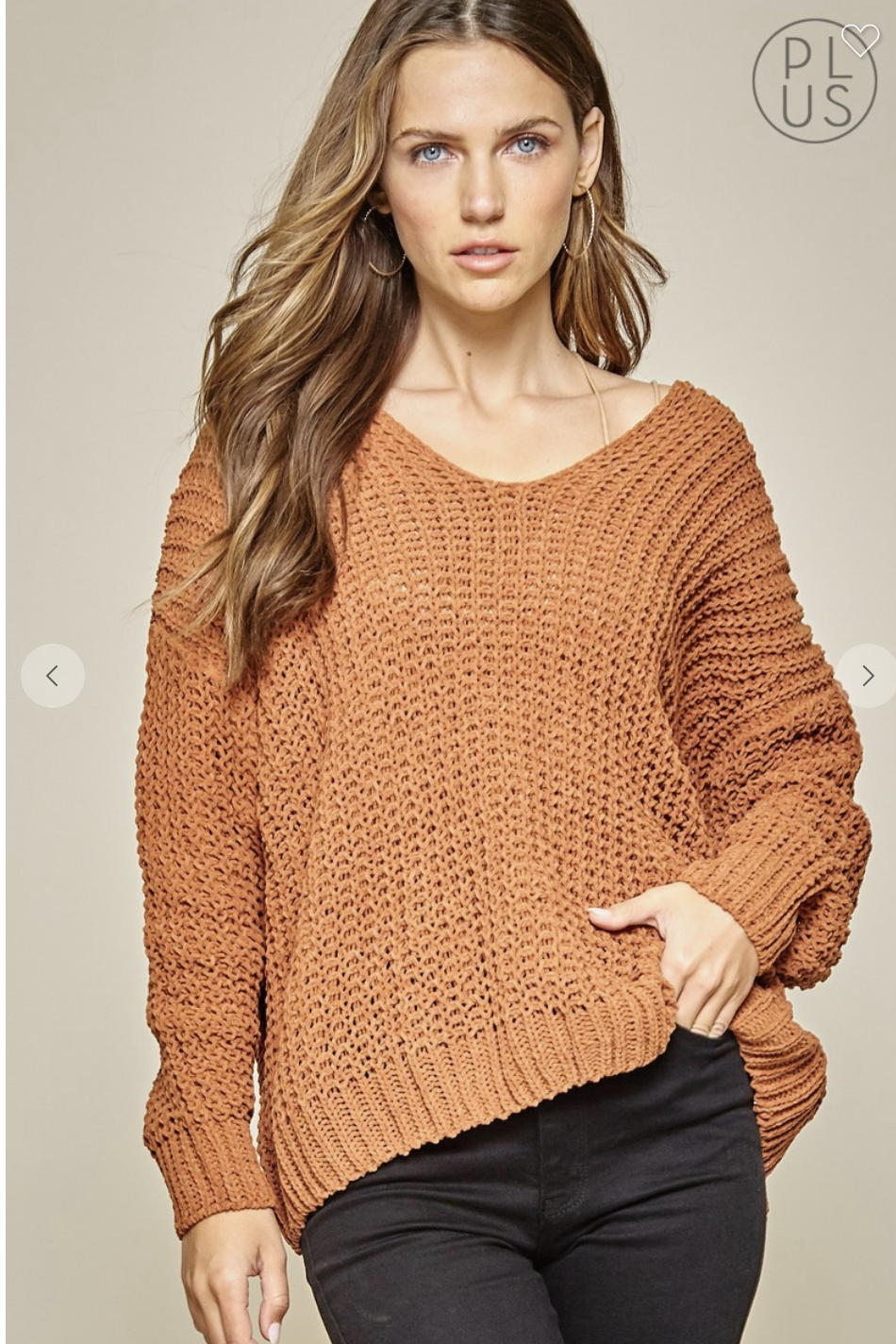 Solid V-neck Sweater in Rust