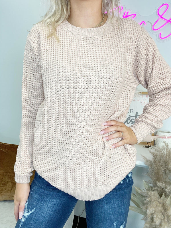 Hi Lo Long Sleeve Round Neck Waffle Sweater in Plus ***MULTIPLE COLORS***