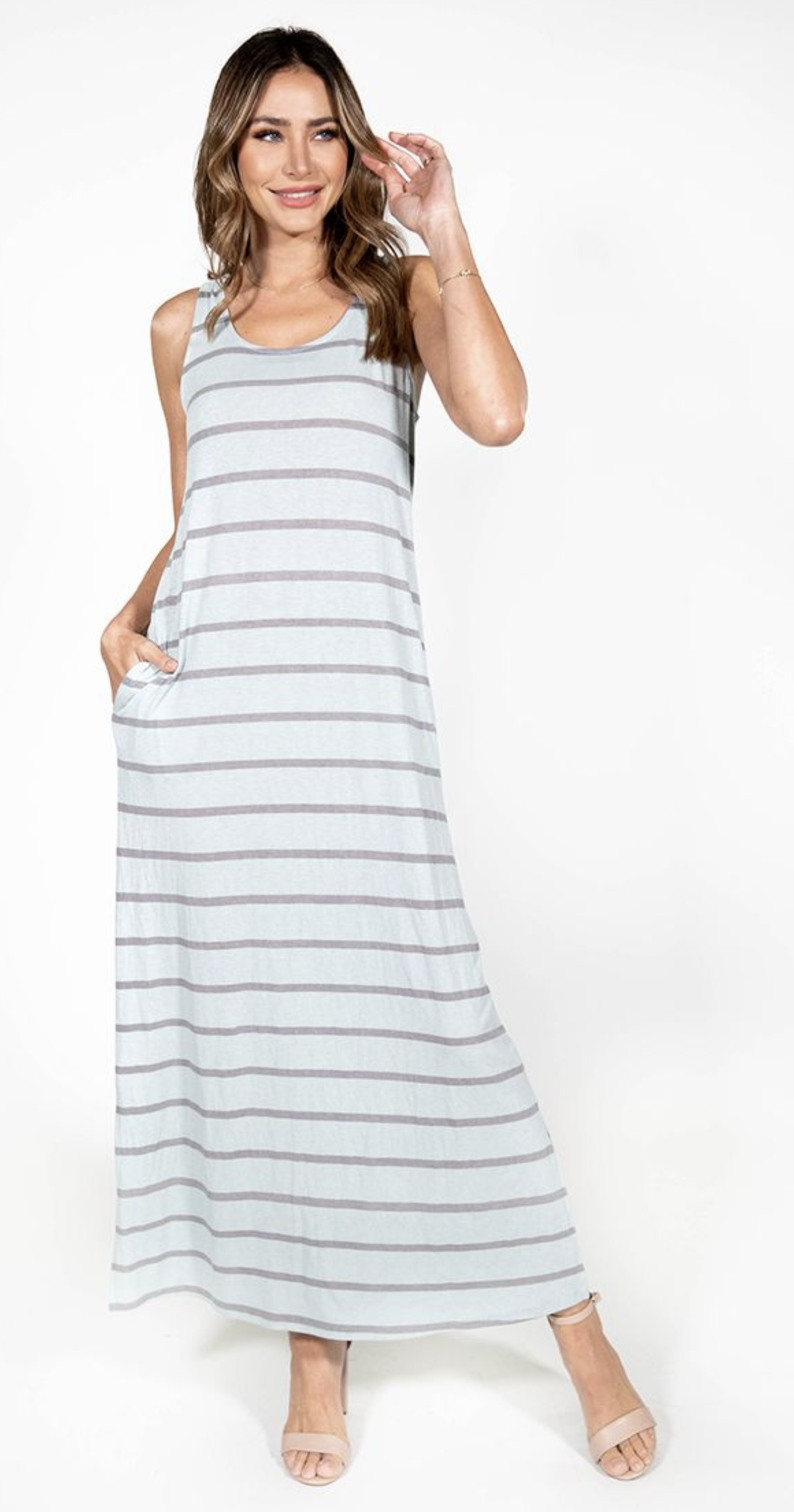 Sleeveless Maxi Dress with Pockets-Slate