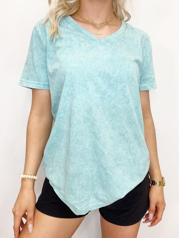 Custom Aqua Acid Wash V-Neck Tee