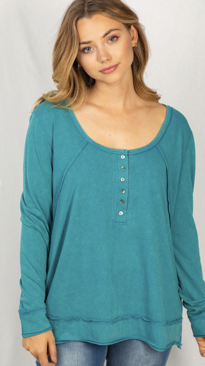 Long Sleeve Solid Knit Top-Teal