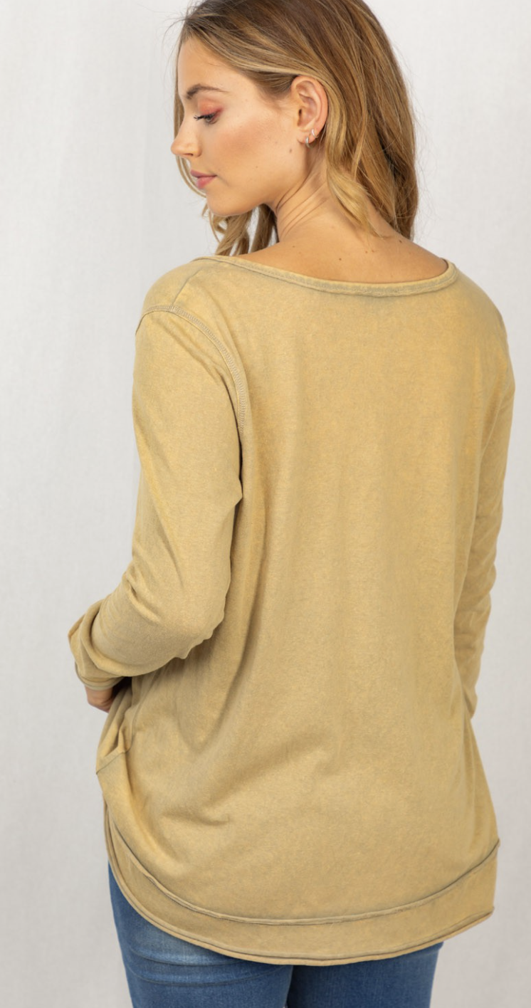 Long Sleeve Solid Knit Top-Taupe