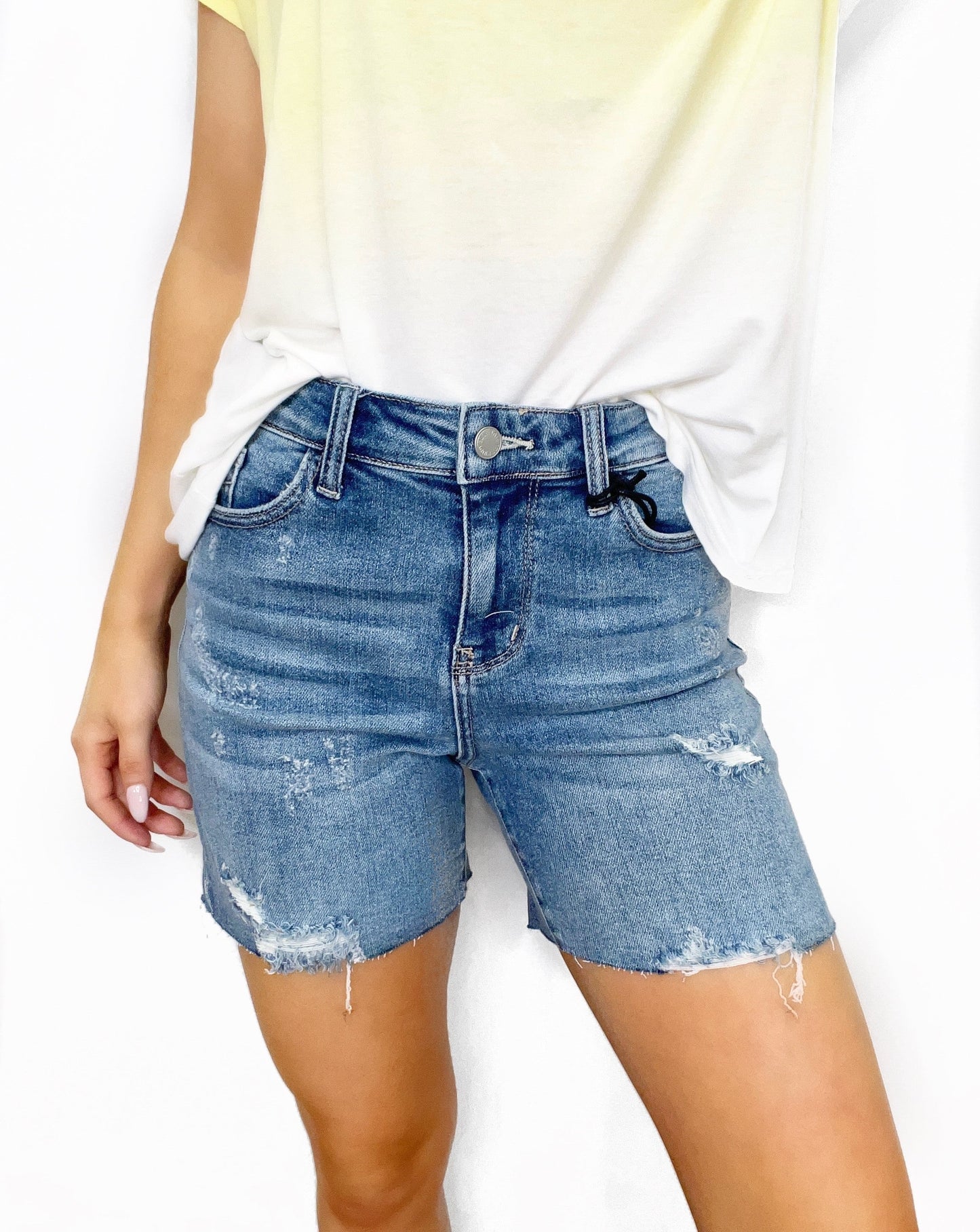 Embroidered Pocketed Cutoff Shorts