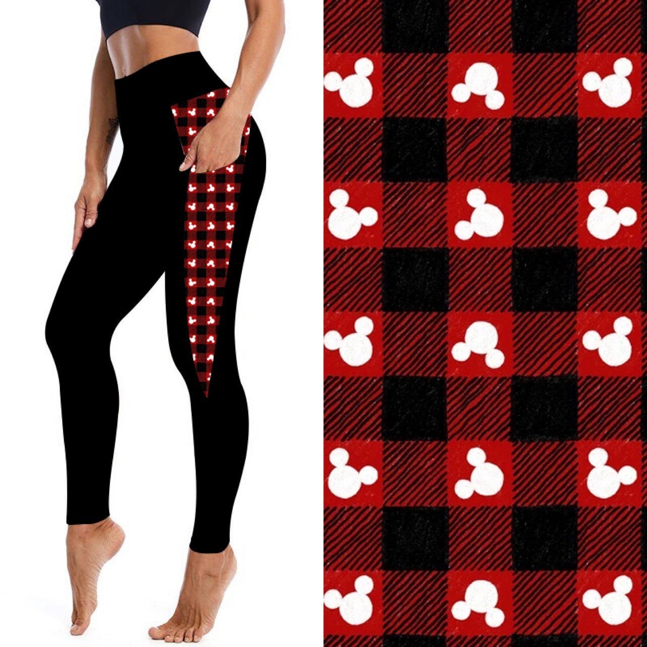 Mouse Plaid Leggings with Pockets