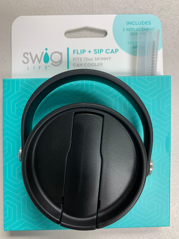 SWIG Black Flip & Sip Cap (12oz. skinny can cooler)