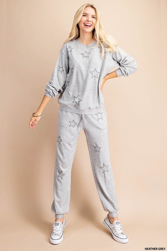 Heather Gray Pullover with Star Pattern