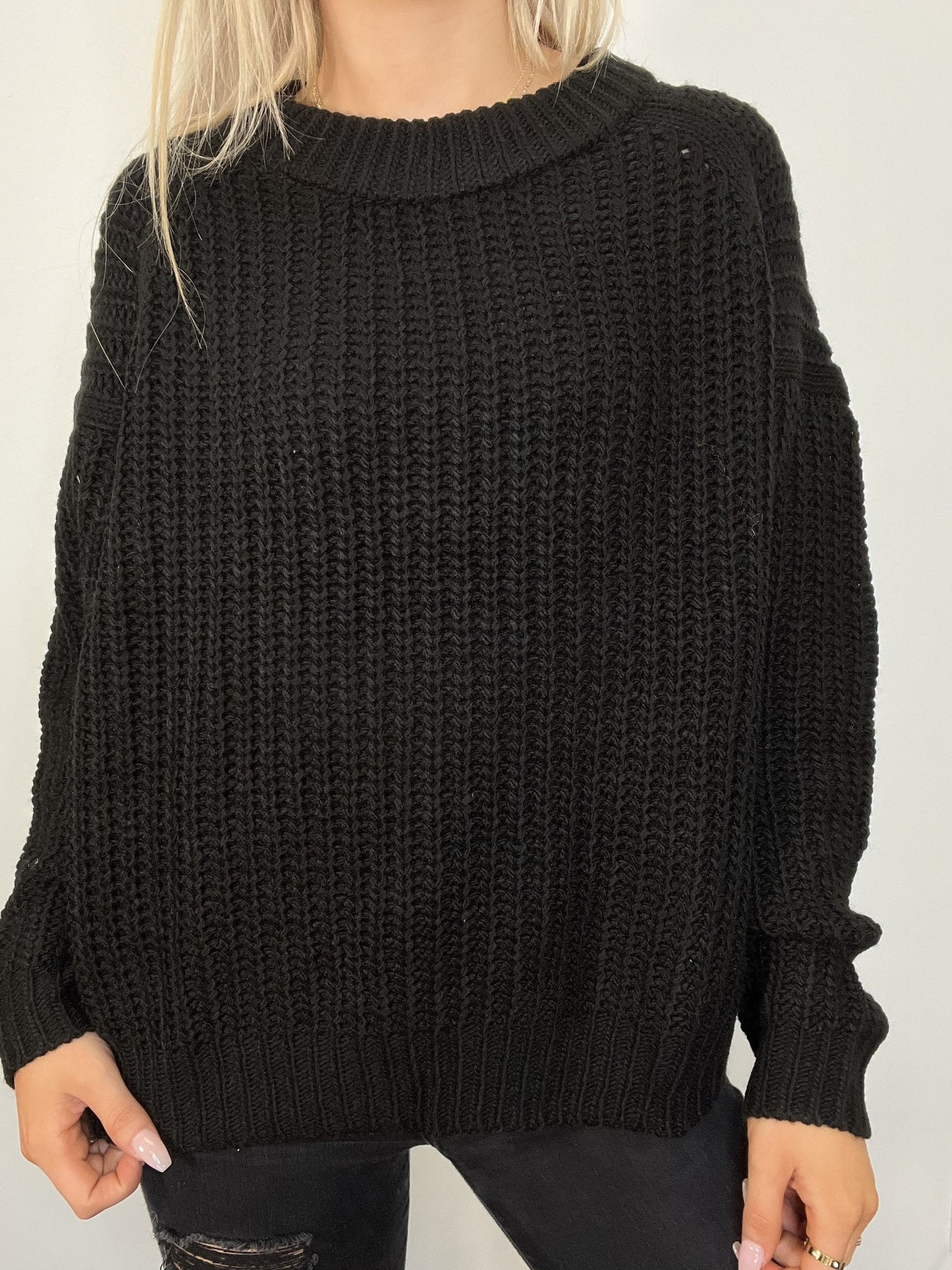 Black Crewneck Knit Sweater