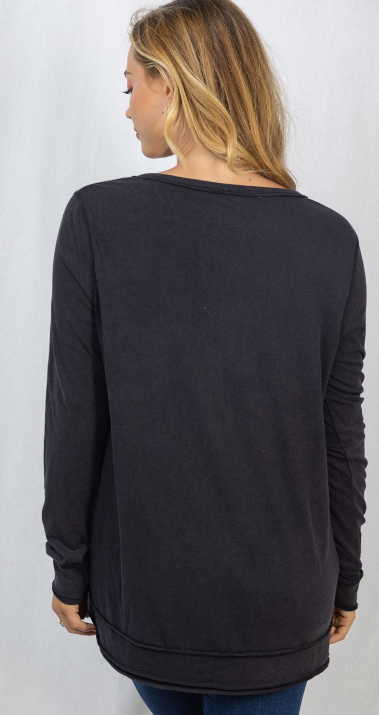 Long Sleeve Solid Knit Top-Black