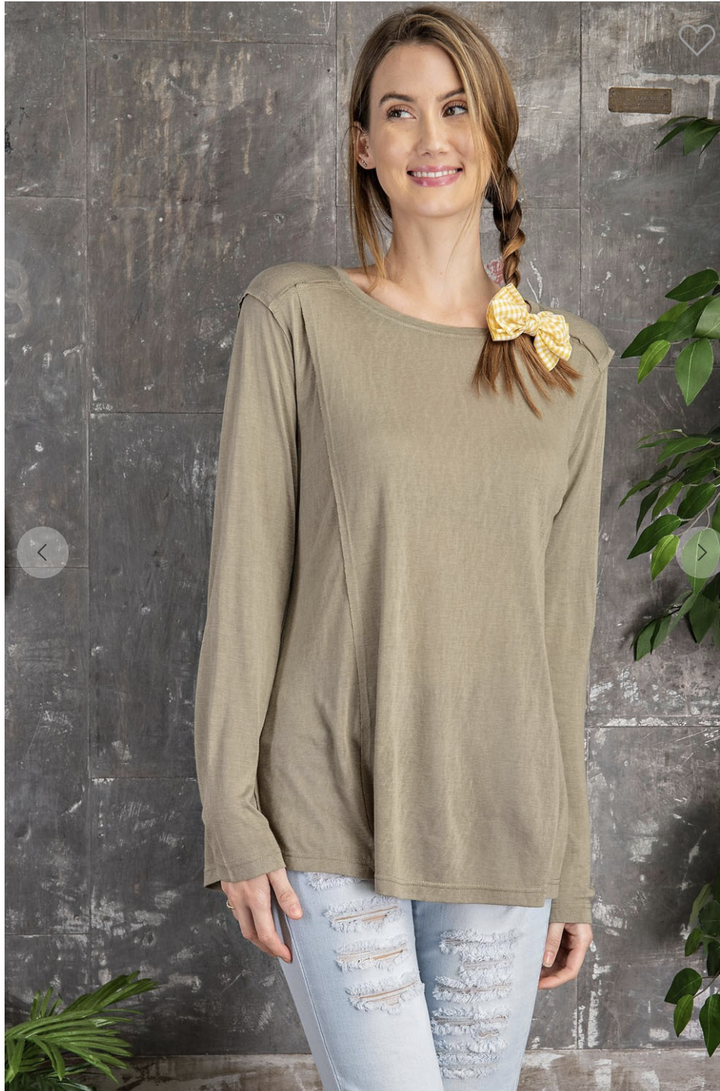 Olive Sheer Knit Long Sleeve Top