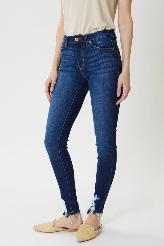Kancan High Rise Hem Detail Super Skinny Jeans-KANCAN-Featherandvine