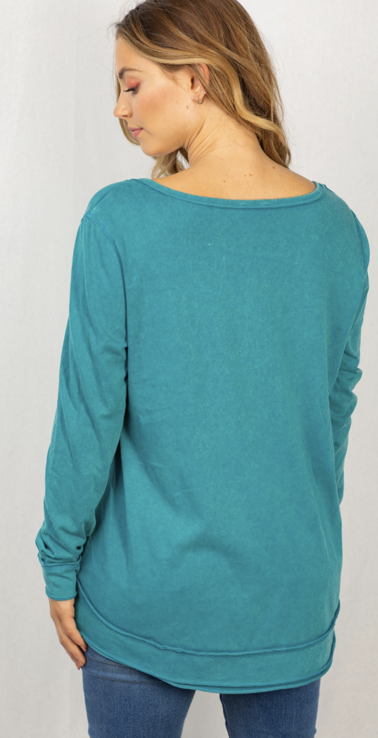Long Sleeve Solid Knit Top-Teal