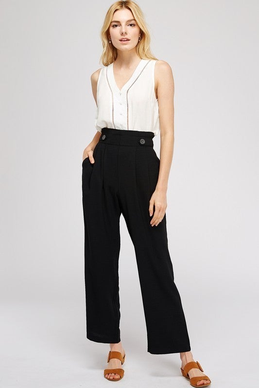High Waist Pleat Pants with Pockets in Black