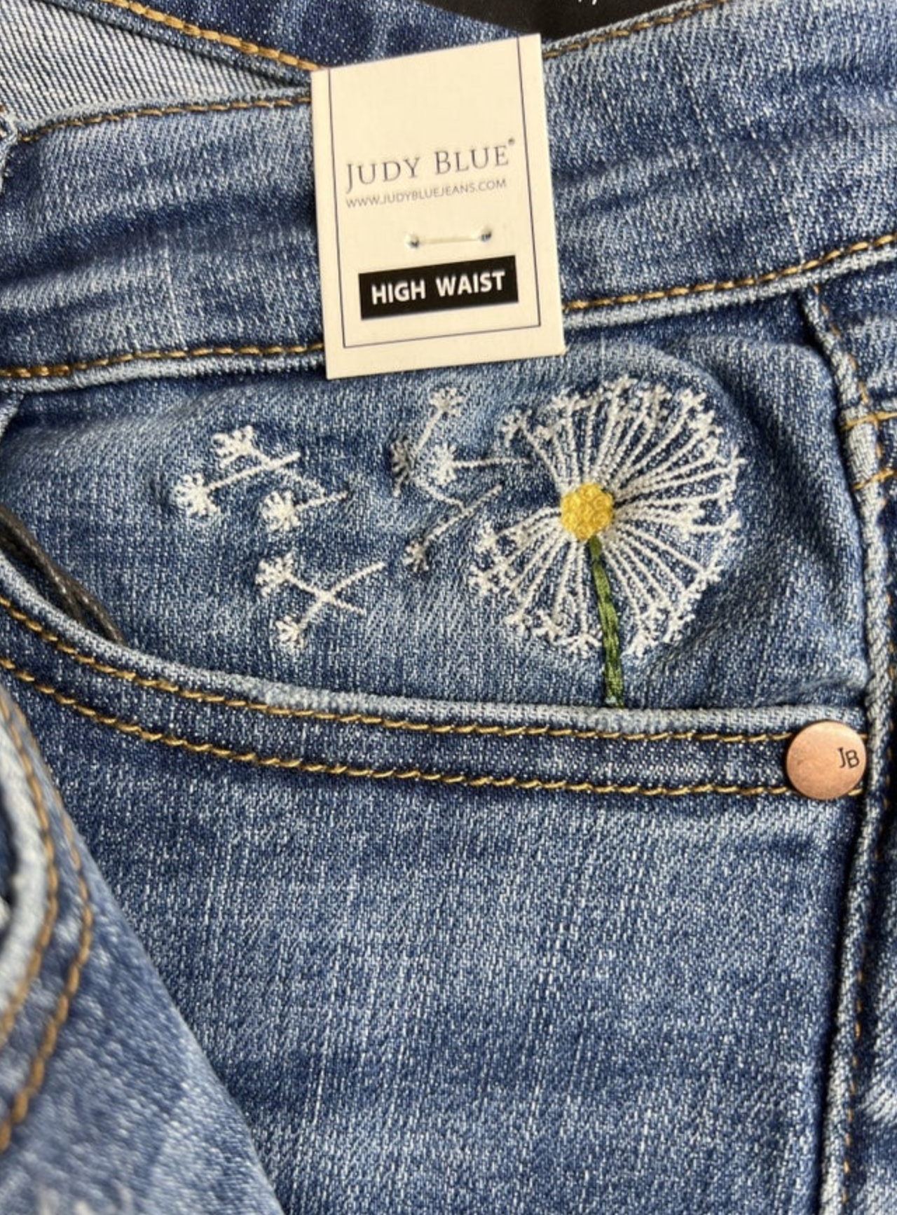 Hi-Waisted Dandelion Embroidery Skinny Jeans-JUDY BLUE-Featherandvine