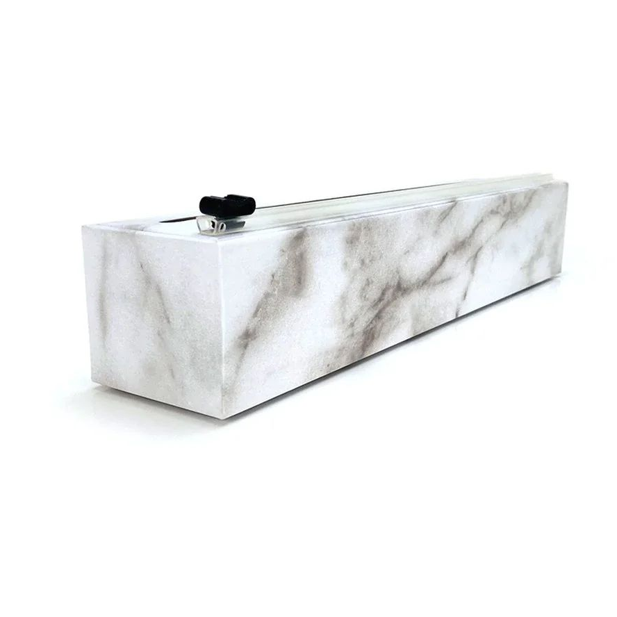 12" x 250' Carrara Marble Plastic Wrap Dispenser