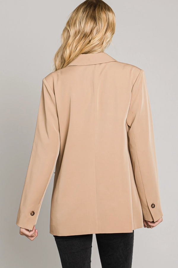 Soft Drapey Twill Button Blazer in Camel