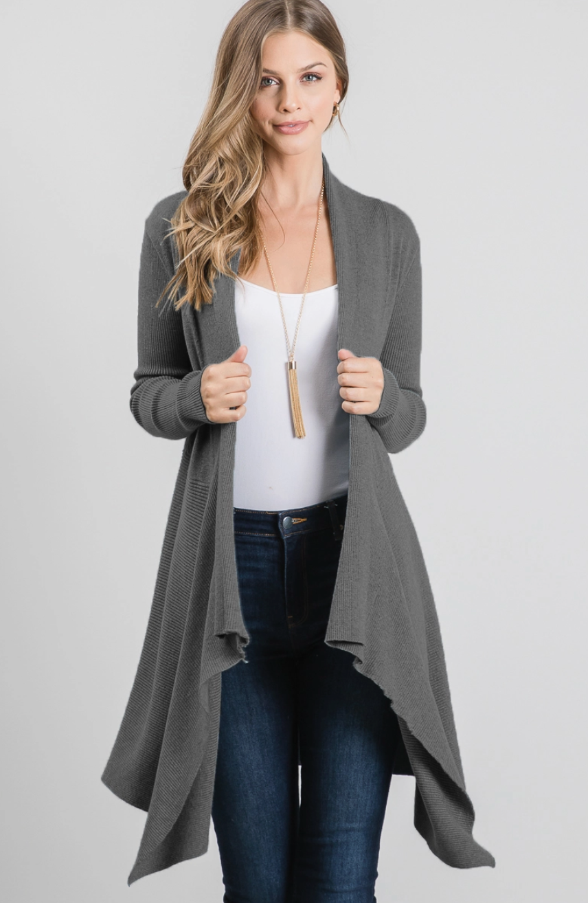 Gray Soft Relaxed Everyday Cascade Cardigan