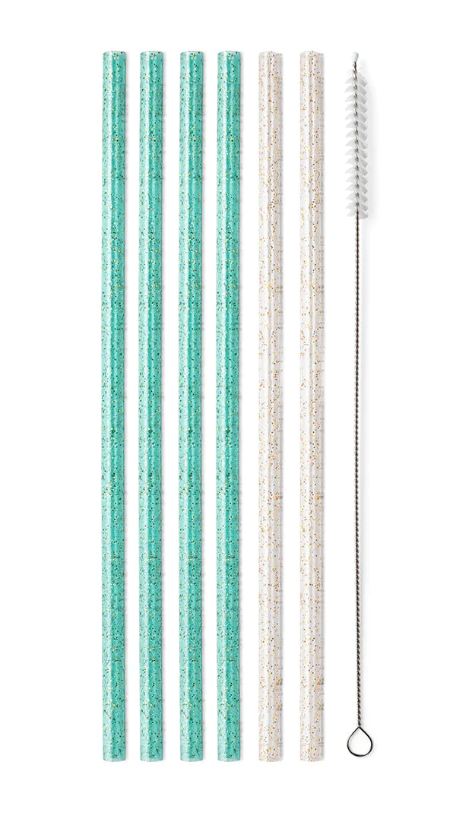 Glitter Clear & Aqua Reusable Straws