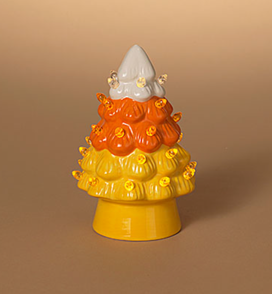 6.5" Lighted Ceramic Candy Corn Tree